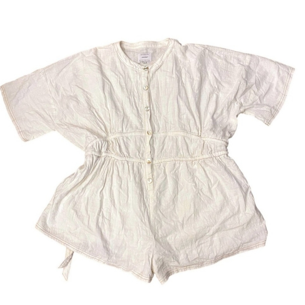 SABO Eliana Playsuit Romper White Short Sleeve Button Up Tie Waist Large